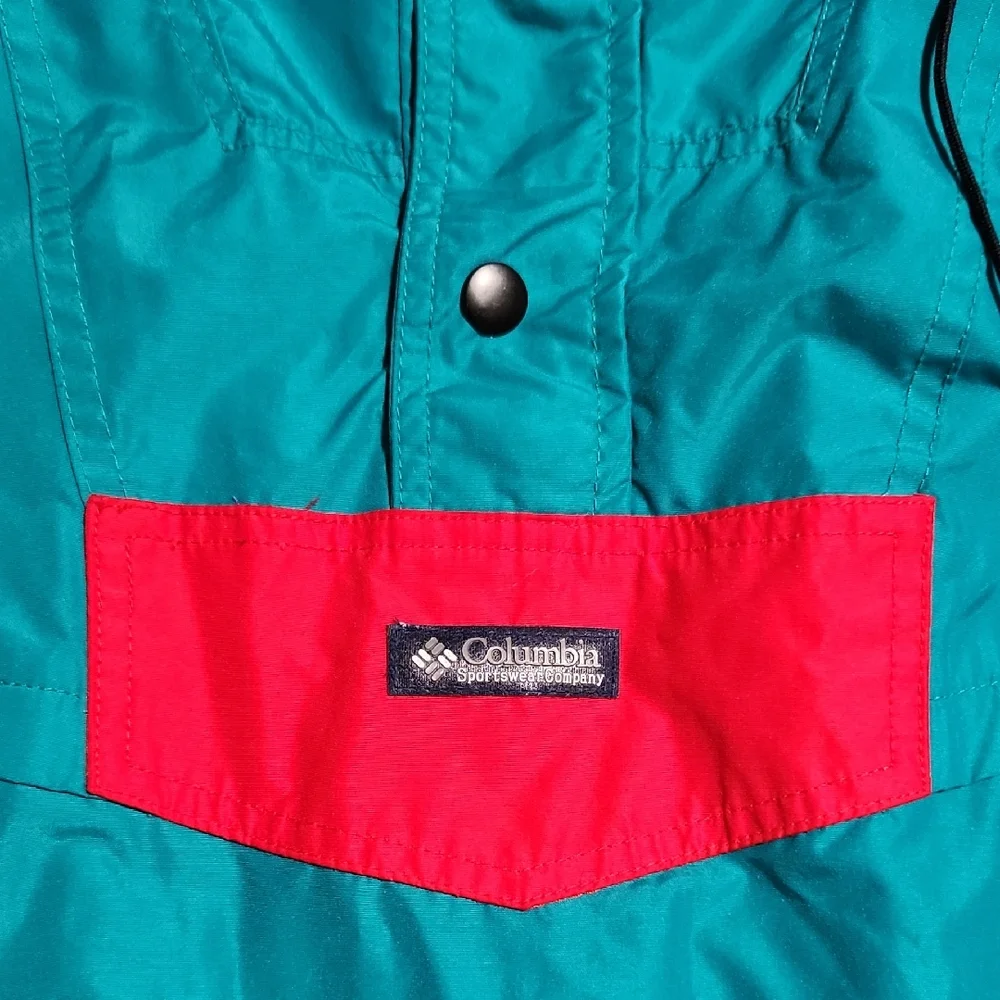 Vintage 90's Columbia Teal Anorak Retro Hideaway Hood Radial Sleeve Large